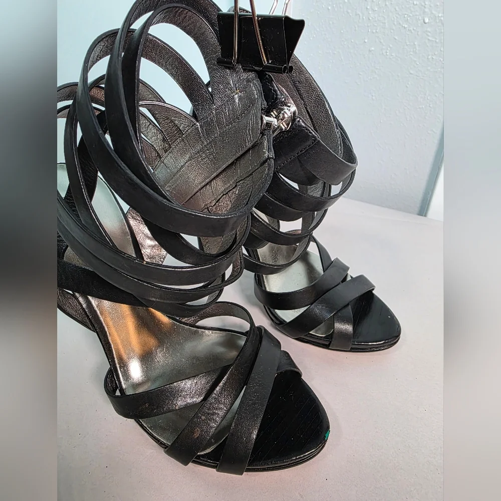 Marciano Black Leather Strappy Gladiator Stiletto Heels Women's Size 7M